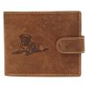  Peňaženka z hnedej kože s potlačou psa Wild N992L-CHM-DOG 13 × 9,5 cm